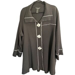 Ali Miles Tunic Shirt 2X Oversized Black Artsy Boho Art To Wear Funky BUTTONS